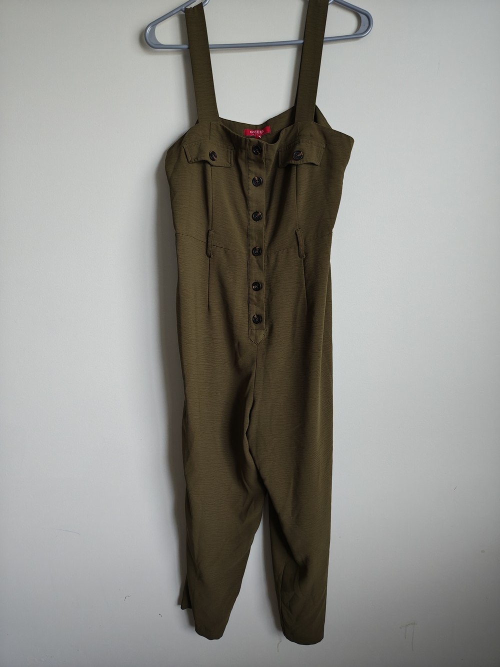 GUESS Olive Utility Button-Front Jumpsuit - Picture 6 of 12